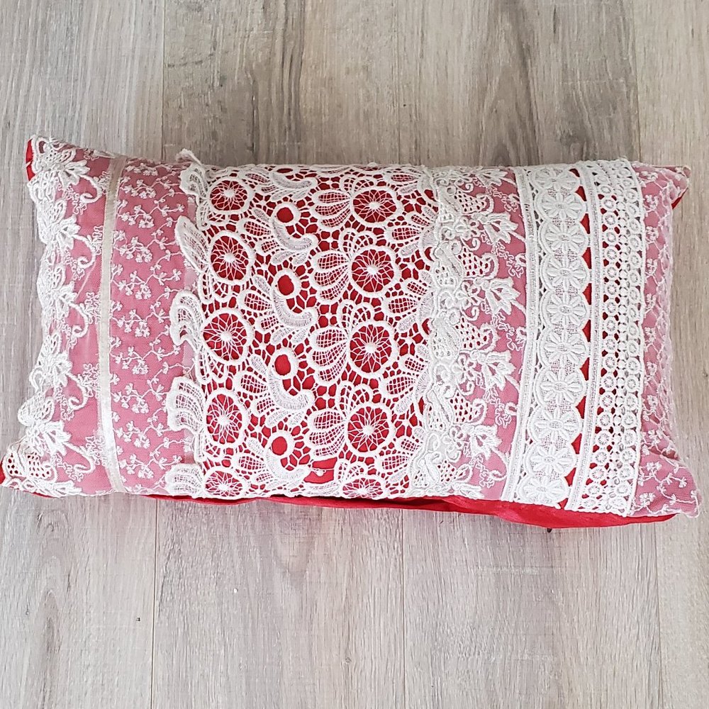 Pier 1 Love Red and White Lace Pillow 12 X 20"